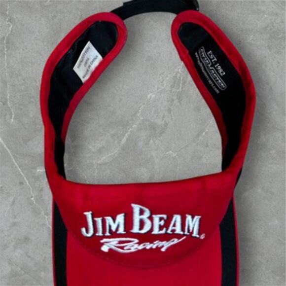 Vintage Jim Beam Racing Visor Red Black Adjustable Strap NASCAR Promo Hat - Picture 2 of 3
